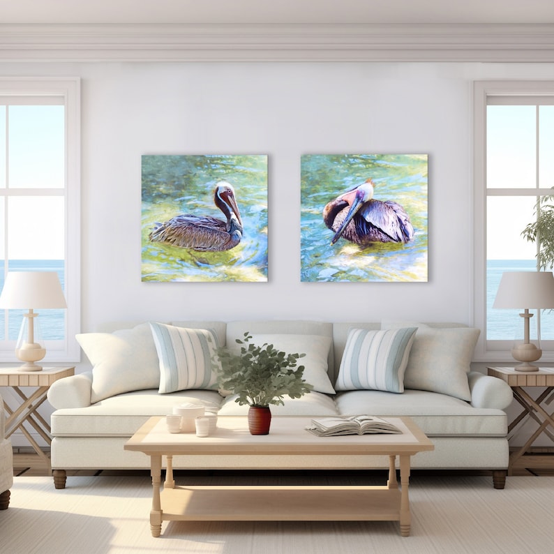 Pelican Art Canvas Set: Coastal Gallery Wall Decor, Ready to Hang - Etsy