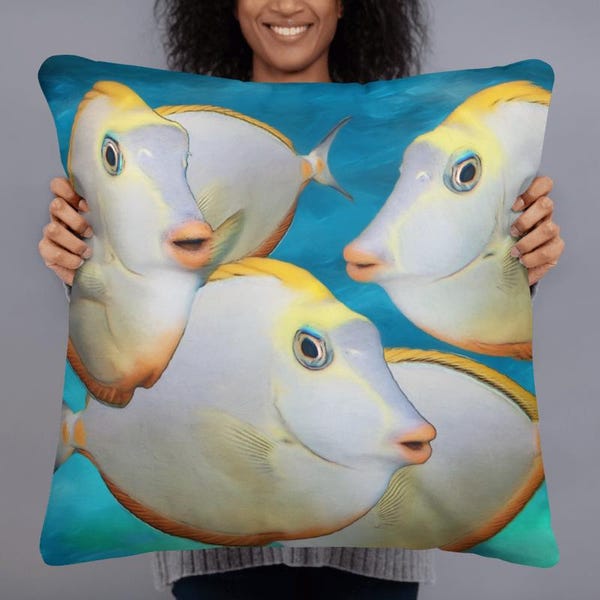 Tropical Fish Throw Pillow: Coastal Ocean Decor, Aqua Nautical Design