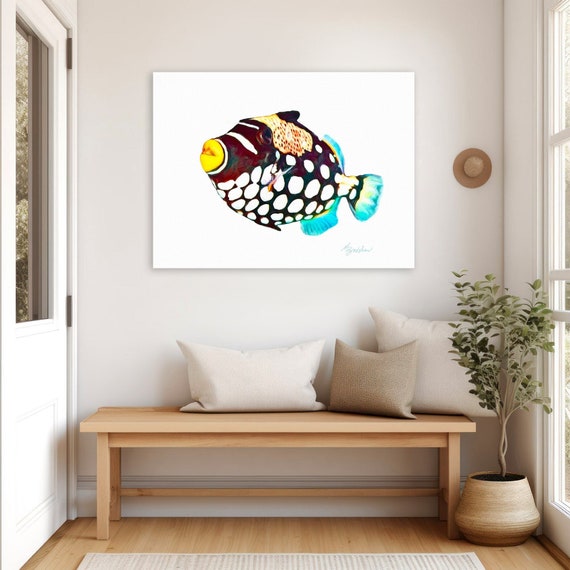 Clown Triggerfish Art Print: Modern Coastal Beach House Wall Decor