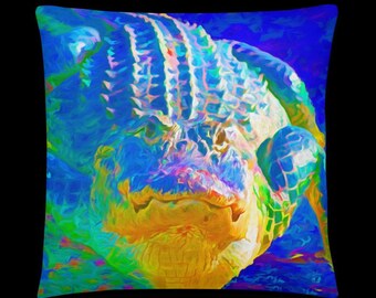 Blue Gator Throw Pillow: Pop Art Alligator Print, Gator Decor