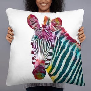 Zebra Pillow, Colorful Zebra, African Animals, Safari Animal, Throw Pillow, Zebra Gift, Animal Pillow, Animal Print Pillow, 18&quot; x 18&quot;