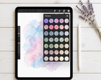 Paleta de colores de acuarela para Procreate ⋅ 30 tonos pastel ⋅ Muestras de acuarela para iPad ⋅ Descarga de paleta de pinceles digitales