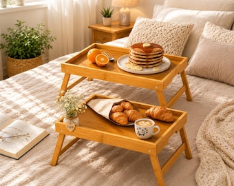 Bamboo Bed Tray Table with Foldable Legs | Breakfast in Bed Tray | Laptop Desk | Sofa TV Tray | Lap Desk | Bamboo Serving Tray Table
