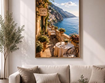 Amalfi Coast Café Poster | Italian Balcony Wall Art Canvas/Poster/Digital Download