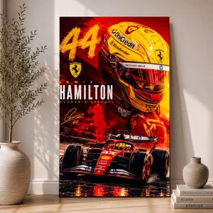 Lewis Hamilton Ferrari hjälmposter, Formel Racing väggkonst, Motorsporttryck Canvas/Poster/Digital nedladdning