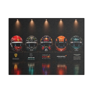 F1 Helmet Canvas Art, Formula 1 Team Helmets Print, Man Cave Racing Poster