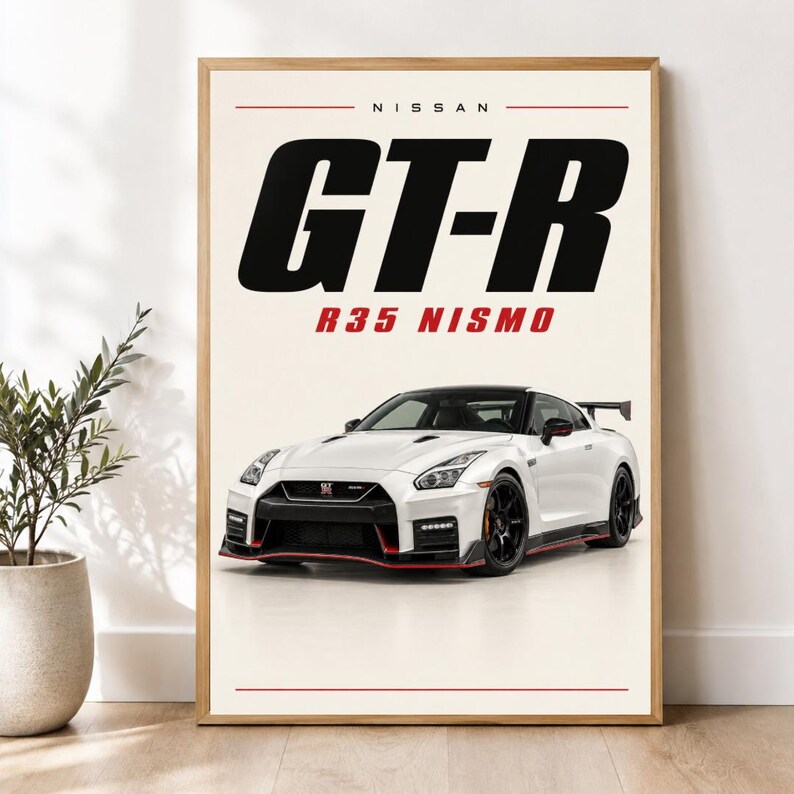 Nissan GT-R R35 Nismo Poster, White Japanese Sports Car Print, JDM Wall ...