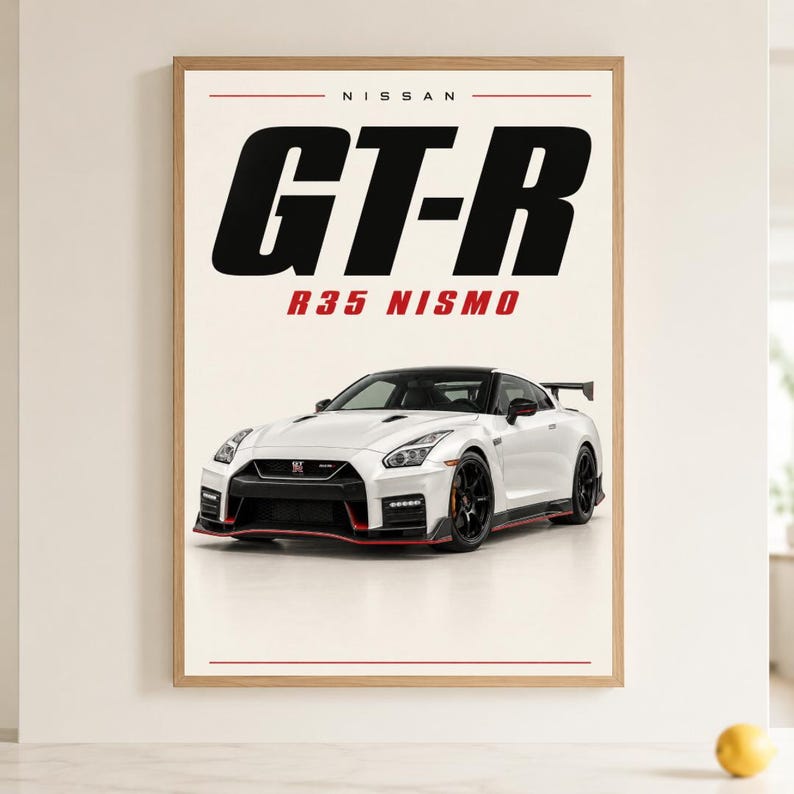 Nissan GT-R R35 Nismo Poster, White Japanese Sports Car Print, JDM Wall ...