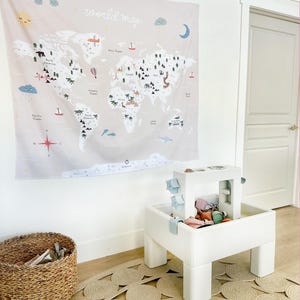 Tapisserie murale d'intérieur carte du monde neutre pour enfants