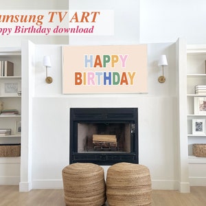 Samsung TV Art Happy Birthday, Framed TV Happy Birthday, Pink Happy Birthday Flowers, Instant Download