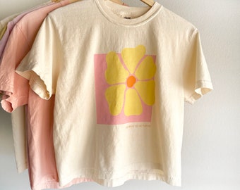 Cropped tshirt Womens Comfort Colors abgeschnittenes kastenförmiges T-Shirt, einfaches T-Shirt für Frauen, süßes Sommer-T-Shirt, abstrakte Blume, Blumen-T-Shirt