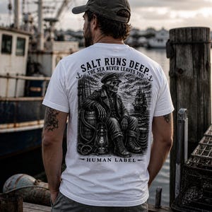 Salt Runs Deep | Navy Veteran T-Shirt | Sailor Skull Graphic Tee | Royal Navy Military Gift | Human Label