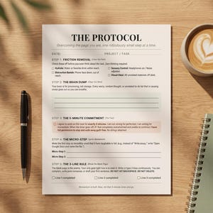 Planificador de inicio de tareas para TDAH / Sistema de protocolo de impulso (Descarga en PDF)