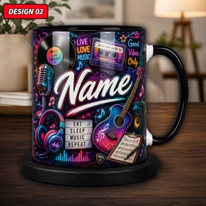 Mug personnalisé pour mélomane, cadeau vinyle, tasse pour soirée concert, mug pour fan de musique, mug pour répétition de groupe, cadeau pour auteur-compositeur, tasse pour salle de musique