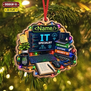 Personalized IT Specialist Wood Ornament, Tech Support Christmas Decor, Custom IT Professional Gift, Computer Geek Keepsake, Holiday Office