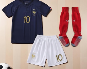 Conjunto de camiseta infantil de fútbol de Francia de Mbappé #10