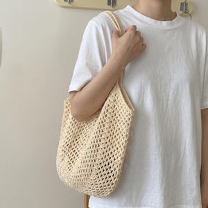 Handmade Cotton Crochet Tote Bag Woven Net Shoulder Purse Casual Summer Beach Holiday Shopper Luxury Large Mesh Market String Bag