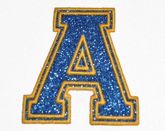 Greek Varsity Glitter Double Satin Border Font Letter Iron On Patch! Sew on Vinyl - NO Glitter MESS GL26