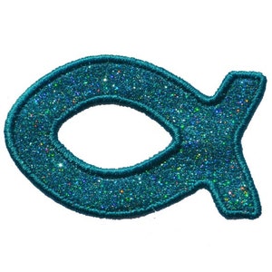 Christian Fish Ichthys Sparkle Glitter Patch -  Iron or Sew on Vinyl - NO GLITTER MESS ! GL2
