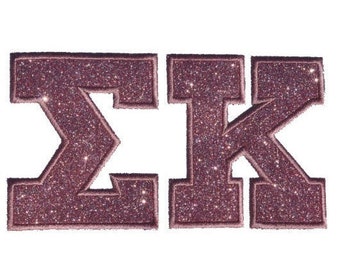 Greek Athletic Sorority Fraternity Letter Font Glitter Sparkle Iron on or Sew on patches Embroidered Patch NO GLITTER MESS GL115