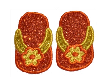 Sandals Flip Flops Glitter Patch 3 inches tall x 3.5 inches wide Thongs Sparkle Glitter embroidered patch Summer Vinyl Iron On Patch! GL55