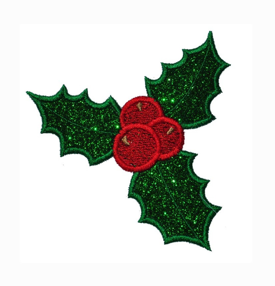 Holly Glitter Patch Christmas Glitter Patch Christmas Gift Embroidered