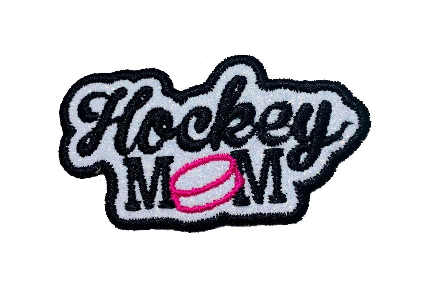Glitter Hockey Mom Patch: Iron On, Sew On, Sparkle Design (3 or 4 inch) HC13