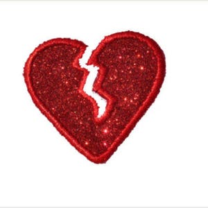 Parche de brillo de corazón roto Parche de corazón roto Abrazos de corazón Besos Rojo o rosa Brillo de vinilo Parche para coser con plancha NO GLITTER MESS GL45