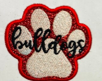 Pawprint 3 inch College Sports Mascot Team Name sparkle Glitter Patch - Iron or Sew on Vinyl - NO MESS GLITTER  HC8