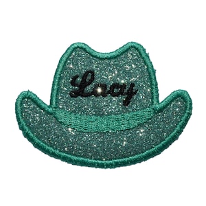 Personalized Cowboy Hat Glitter Patch Cowboy Hat Cowgirl Hat Patch Custom Patch Embroidered Iron on Sew on Vinyl NO GLITTER MESS! GL186