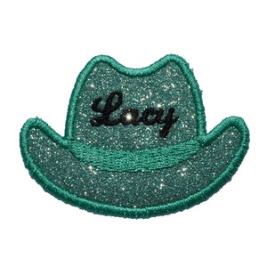 Personalized Cowboy Hat Glitter Patch Cowboy Hat Cowgirl Hat Patch Custom Patch Embroidered Iron on Sew on Vinyl NO GLITTER MESS! GL186