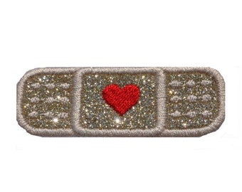 Toppa glitterata Bandaid Cerotto con toppa glitterata a forma di cuore Regalo per l'applique da infermiera Termoadesiva da cucire su vinile cerotto NESSUN PASTICCIO GLITTER! GL257