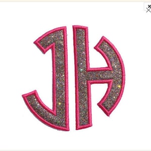 Monogram Two Letter Circle Monogram Font Sparkle Glitter Patch -  Iron or Sew on Vinyl -  NO GLITTER MESS GL11