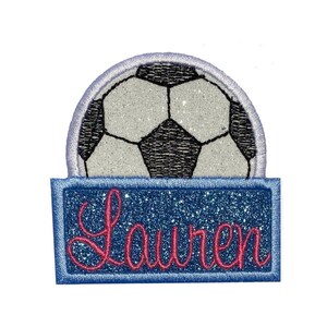 Personalized Soccer Ball Name Patch Embroidered Glitter Iron On Patch Bag Tag Soccer player football gift for athlete backpack  Custom GL99
