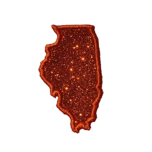 May include: A sparkly orange glitter outline of the state of Illinois.