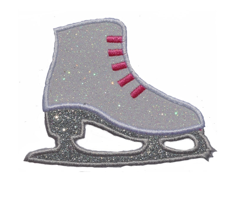 Skate Figure Ice Skate White Florescent Sparkle Choice of Laces Glitter Patch Iron or Sew on Vinyl NO GLITTER MESS GL292 image 1