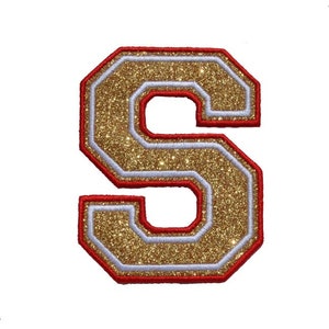 Greek Varsity Glitter letter Letterman Iron on patch (two different border colors) Letter Iron On Patch! Sew on Vinyl - NO Glitter MESS GL26