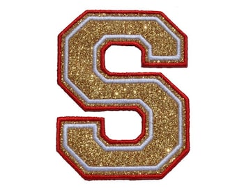 Greek Varsity Glitter letter Letterman Iron on patch (two different border colors) Letter Iron On Patch! Sew on Vinyl - NO Glitter MESS GL26