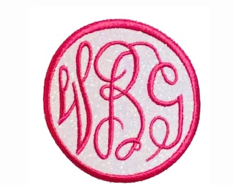 Personalized Glitter Script Monogram Patch Embroidered Glitter Patch Iron-on Patch with Monogram Iron on Patch Sew on patch circle monogram
