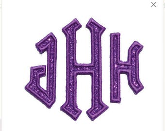 Custom Glitter Monogram Patch: Three Letter Embroidered Iron On Sew On DIY GL62