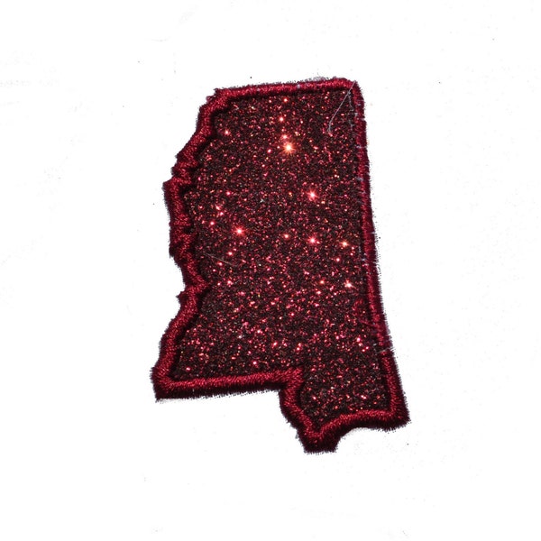 State of Mississippi 2.5 or 4 inch Sparkle Glitter Patch -  Iron or Sew on Vinyl - NO GLITTER MESS 2.5 (H) 4 (H)