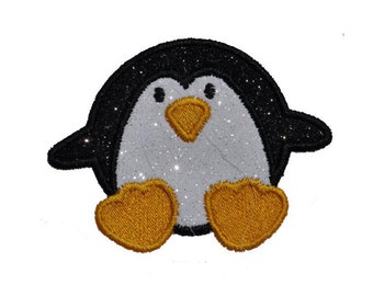 Penguin Sparkle Glitter Patch -  Iron or Sew on Vinyl - NO GLITTER MESS ! GL111