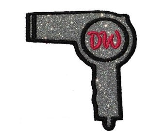 Parche con brillantina para secador de pelo, regalo para peluqueros, regalo para estilistas, parche con brillantina bordado, vinilo termoadhesivo, ¡sin purpurina! GL367