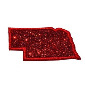 State of Nebraska 2.5 or 4 inch Sparkle Glitter Patch Nebraska Glitter Patch Trucker Hat Patch Iron on Sew on State Patch NO GLITTER MESS