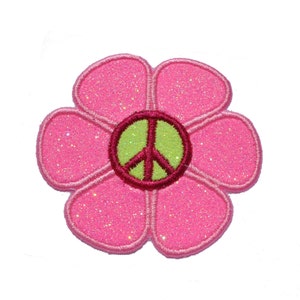 Peace Flower Power Sparkle Vinyl Iron On Patch! GL195
