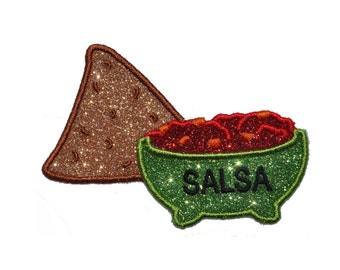 Chips and Salsa Sparkle Glitter Patch -  Iron or Sew on Vinyl - NO GLITTER MESS ! GL352 (H)