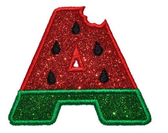 Watermelon Glitter Sparkle Letter Patch -  Iron or Sew on Vinyl - NO GLITTER MESS ! GL167