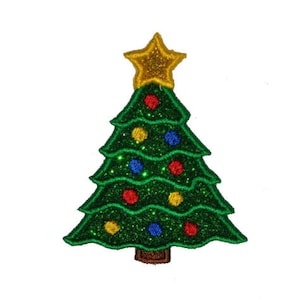 Christmas Tree 5 inch or 6 inch Sparkle Glitter Patch -  Iron or Sew on Vinyl - NO GLITTER MESS ! GL154