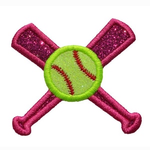 Softball Bat patch baseball bat patch Ball Girls crossed bats glitter patch baller 4 inch glitter iron on Patch sew on patch GL416