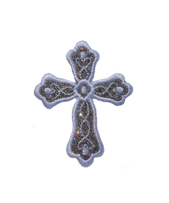 Cross Christian 3 inch glitter sparkle iron on Cross Patch! GL439 (H)